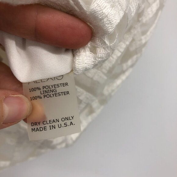 ALEXIS white on white lace  basket weave pattern V neck crop top lined SP - Picture 8 of 15